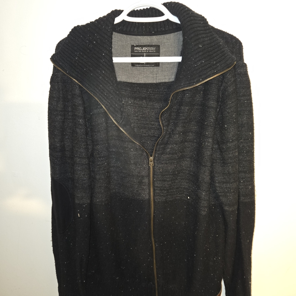 Projek Raw Men's Charcoal Zip-Up Sweater